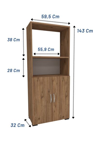 IRMAK DÜNYASI Fırın Dolabı 2 Kapaklı Bölmeli Mikrodalga Fırın Dolabı , Çok Amaçlı Mini Fırın Mutfak Dolabı
