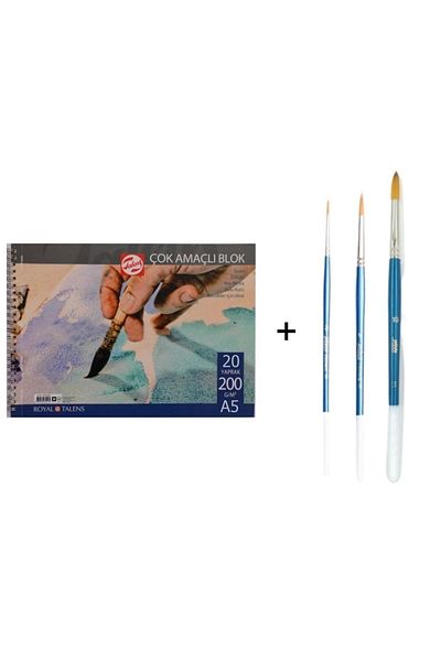 Pebeo 111 Set de pensule pentru acuarelă cu vârf rotund sintetic și caiet Talens A5 200gr