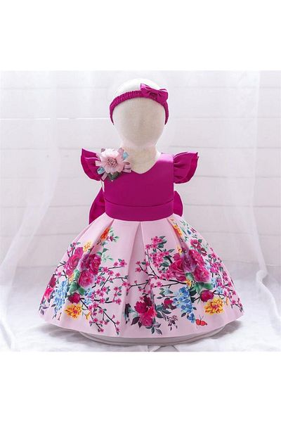 Mashotrend Floral Printed Girls' Evening Dress - Spring Collection Girls' Dress - Girls' Evening Dress - Girls' Dress