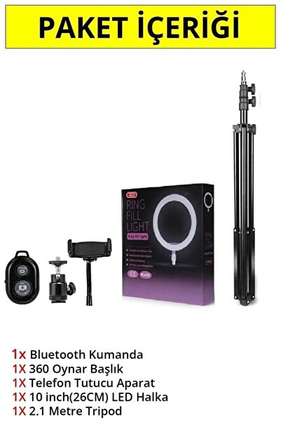 SMAYLİNG 10ınç Youtuber Led Işıklı Tripod Selfie Makyaj Işığı Sürekli Ring Light 26cm 2.1 M Ayaklı Tripot