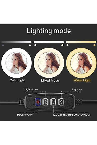 SMAYLİNG 10ınç Youtuber Led Işıklı Tripod Selfie Makyaj Işığı Sürekli Ring Light 26cm 2.1 M Ayaklı Tripot