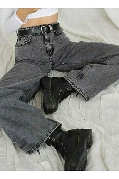munora butik Νέο γυναικείο ελαστικό τζιν παντελόνι με φαρδύ πόδι, τζιν παντελόνι με φαρδύ πόδι