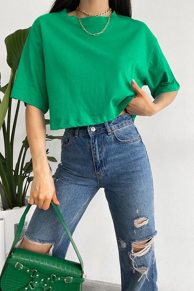 FEMELLE Tricou verde 100% bumbac pentru femei