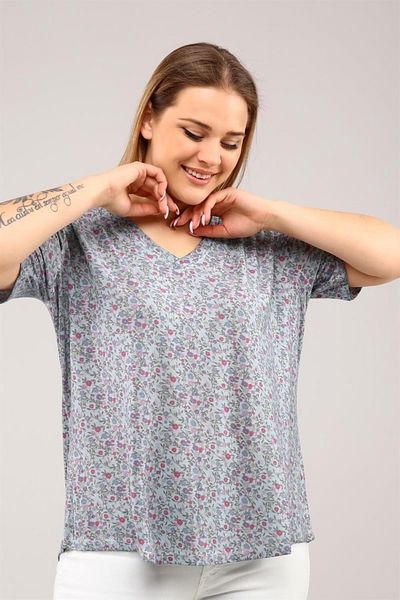 Seamoda Tricou cu decolteu în V pentru femei, cu model de flori, pentru utilizare zilnică, albastru deschis