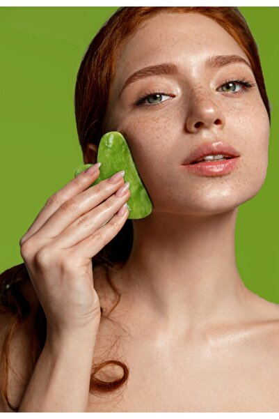 MOBEE Yeşim Kalp Gua Sha Yüz Masaj Taşı Siyah Nokta Önleyici Ve Yüz Gerginleş...