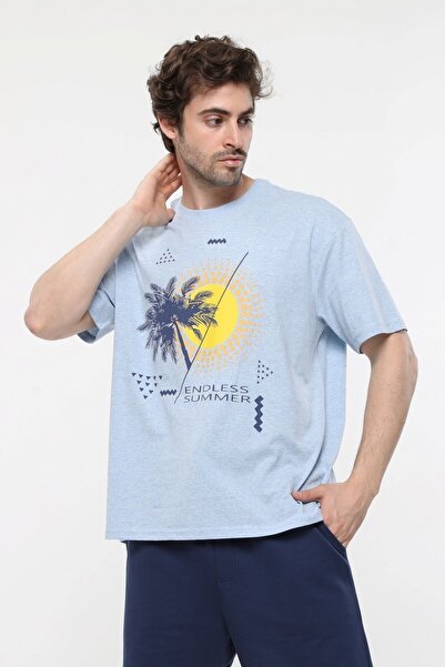 defys Чоловіча велосипедна сорочка з коротким рукавом Oversize Fit з принтом - Rio Mavi Melanj