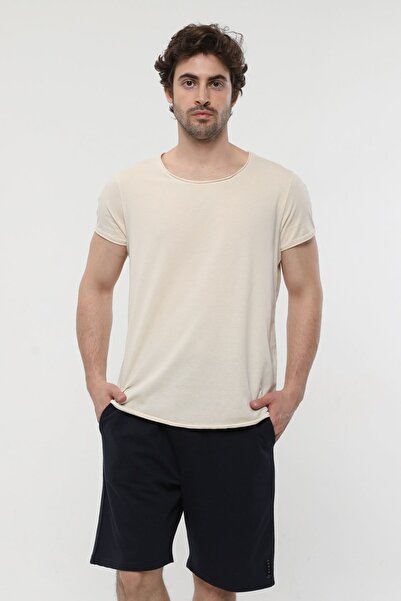defys Ανδρικό κοντομάνικο μπλουζάκι με λαιμόκοψη μπεζ