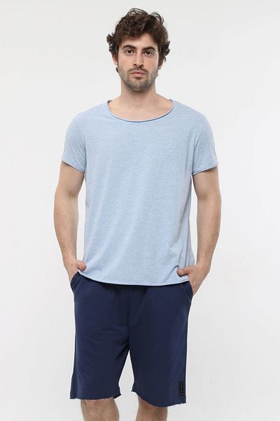 defys Tricou pentru bărbați cu mânecă scurtă, cu gât de barcă, cu capătul urât, albastru Melange