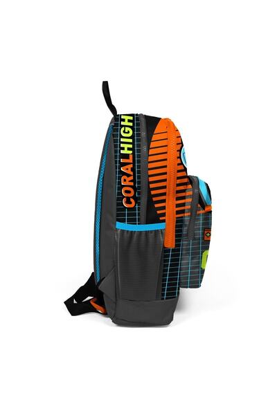 Coral High Rucsac pentru școală pentru copii, gri portocaliu, cu model, cu patru compartimente, cu port USB 23846