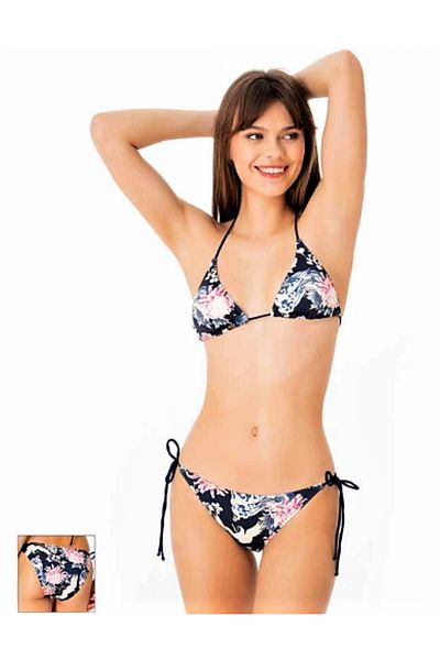 Sunsurf Triangle String Bikini Set Patterned Navy Blue