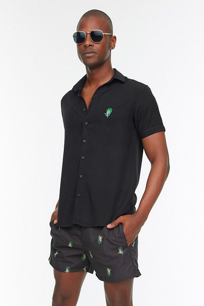 Trendyol Collection Tropical Sea Shorts Schwarze kurze Länge - TMNSS22DS0003