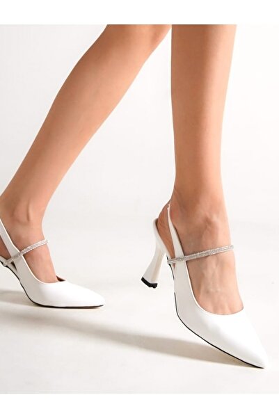 Ayakkabı Podyumum "روكي" أبيض - حذاء بكعب كلاسيكي مدبب 9 سم وأحجار مفتوحة من ...