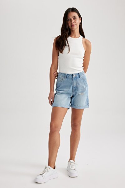 DeFacto Boyfriend Regular Waist Folded Leg Jean Shorts A2690ax23sm