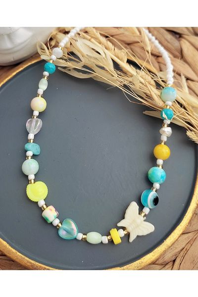 HALHALMILL Yellow Blue Butterfly Summer Necklace