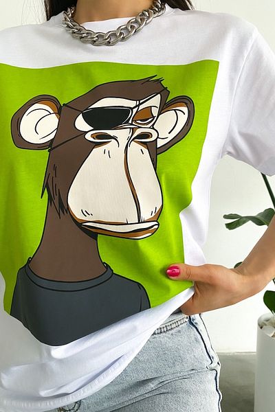 FEMELLE Tricou alb din bumbac imprimat cu decolteu rotund