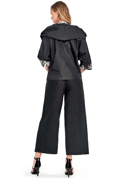 Guitar Three Quarter Sleeve Black Woven Trench Coat