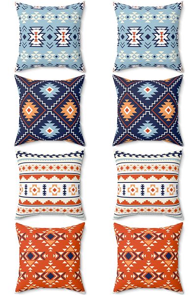 FUS BLUE Ethnic Patterned Set of 8 Throw Pillow Pillow Case