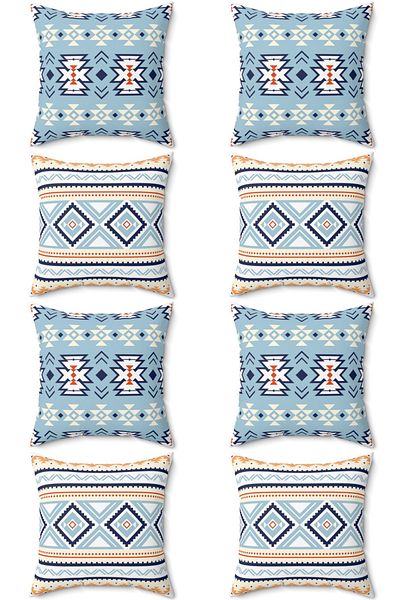 FUS BLUE Ethnic μοτίβο σετ με 8 μαξιλαροθήκες ριχτάρι