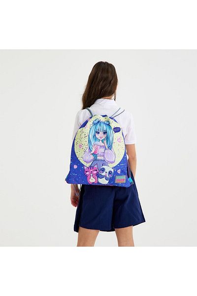 Coral High Purple Pink Anime Patterned Girl Drawstring Drawstring Backpack - 22435