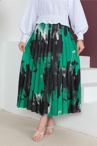 benguen 4553 Πράσινη φούστα Hijab με πλισέ σχέδιο
