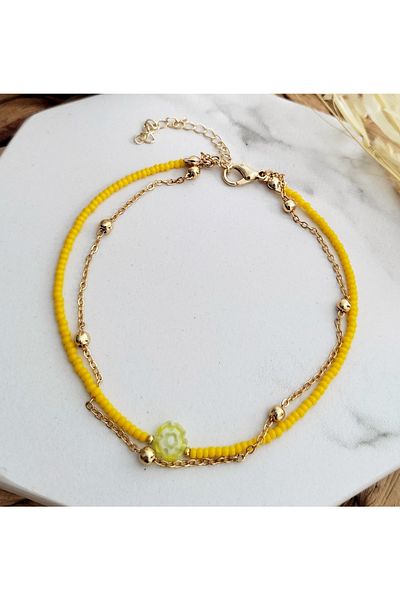 HALHALMILL Yellow Flower Muranolu Anklet