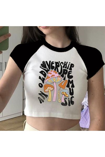 Touz Old Lover Printed White Crop - Zolid Wear Raglan Sleeve