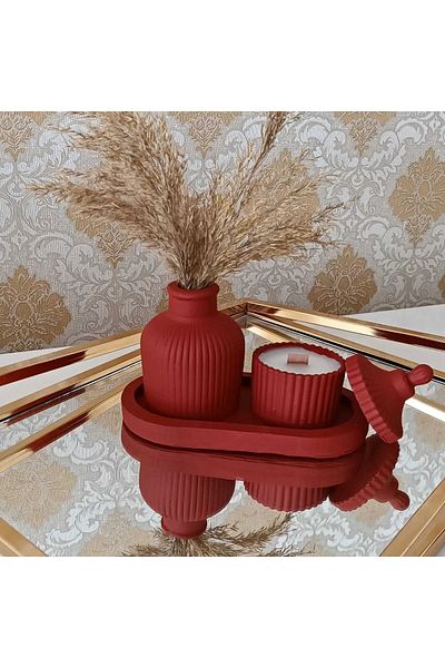 efcey dekorasyon Bohemian Pampas - Vase and Candle Set 3 Pieces