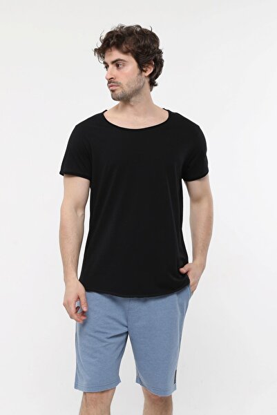 defys Ανδρικό κοντομάνικο μπλουζάκι με λαιμόκοψη μαύρο