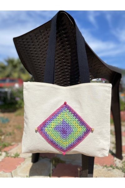 Handream Marbled/beaded Authentic Square Motif Cloth Shoulder Bag
