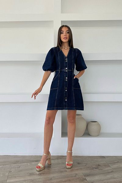 Seda Yalçın Atelier Rochie scurtă din denim cu mâneci cu balon
