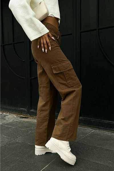 Trn JNS Σούπερ ψηλόμεσο τζιν παντελόνι Cole Brown Cargo Loose Back Packetless Lycra