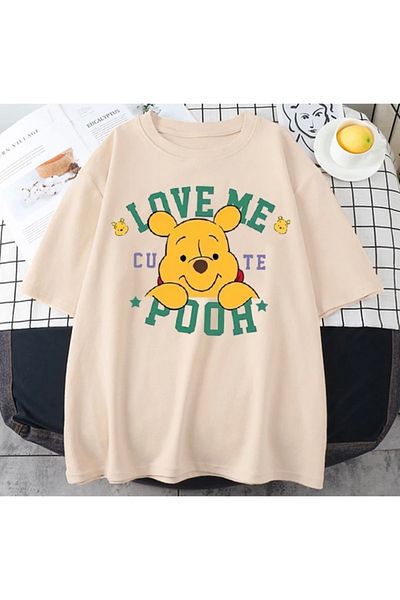 BE QUEEN Μεγάλο μέγεθος Special Production Love Me Pooh Γυναικείο μπλουζάκι με στάμπα 100% βαμβάκι Oversize