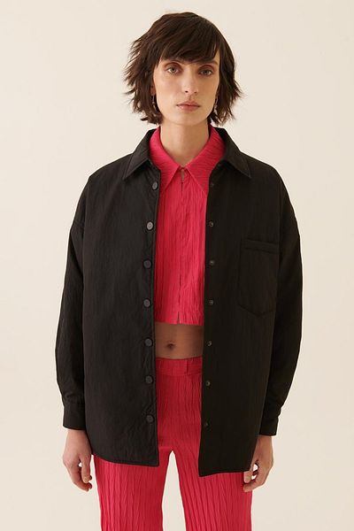 Perspective Trevor Comfortable Fit Shirt Collar Standard Size Black Color Women's Coat