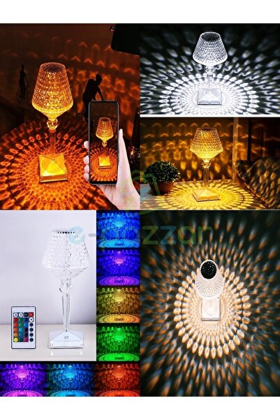 epazzar 16 Renk 4 Mod Diamond Aydınlatma Masa Lambası Kristal Abajur Dokunmat...