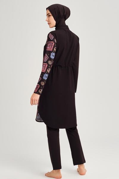 Haşema Anatolian Collection A Pleat Λεπτομερές μαύρο Gilet 5 τεμαχίων σετ μαγιό Hijab