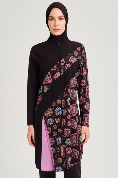 Haşema Anatolian Collection A Pleat Λεπτομερές μαύρο Gilet 5 τεμαχίων σετ μαγιό Hijab