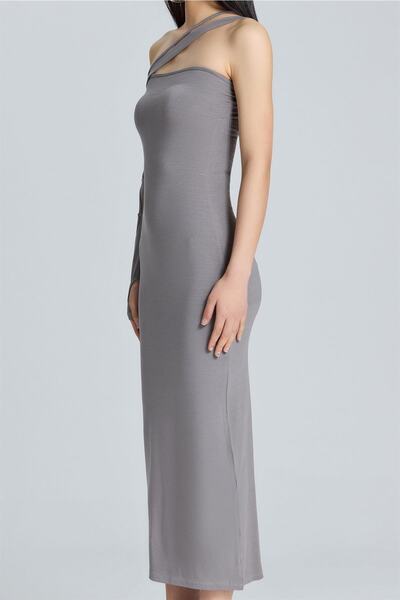 boutiquen S2014 Rochie lungă, decoltată, cu o mânecă, antracit