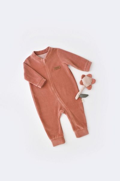 BabyCosy Velvet Zippered Copper Jumpsuit / Organic Cotton