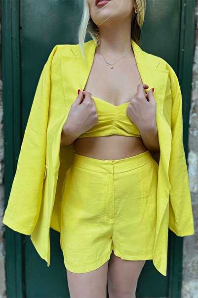 Lime Sarı Oversize Blazer Ceket