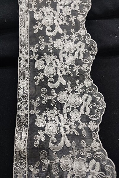 DUAYEN Organze Üzeri Tül Işleme Güpür Dantel Cihan Desen 1 Metre