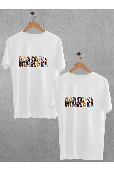 Pear Wear T-Shirt Marvel με στάμπα Dear Couple Suit Μαύρο Λευκό Oversize Couple T-shirt