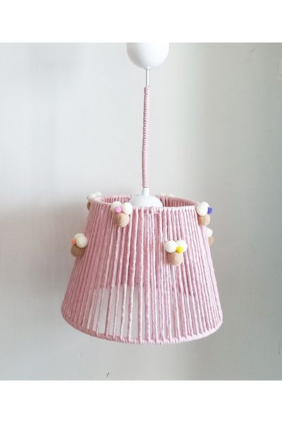 C&A&B KUZEY AVİZE Pink Macrame Rope Wrap Design Baby Girl and Girl Child Pendant Lamp Chandelier