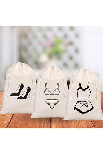 Florence Event Heeled Shoes Underwear Pajamas Printed Set of 3 100% Cotton Suitcase/Storage Pouch