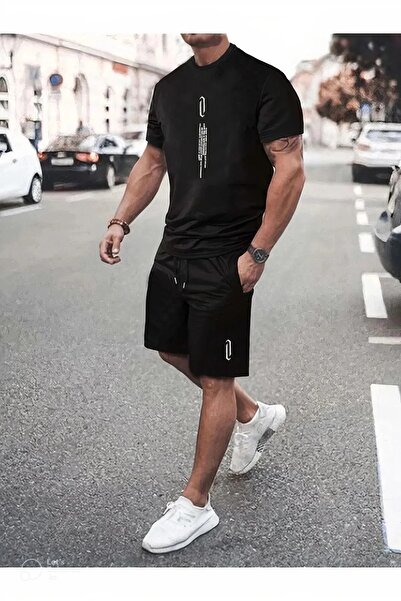 MODARİCH Set de jos și de sus cu pantaloni scurți negri, cu imprimeu oversize...