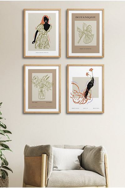 HOMEPACK Комплект от 4 рамкирани картини - Цветен дизайн 18x23 см 30x40 см Черно-бяло с дървена рамка - D-037