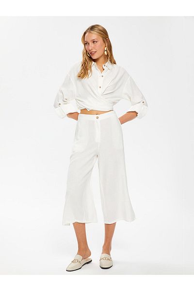 Faik Sönmez Resort Side Slit Linen Blended Capri 66822