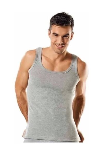 Tutku Men's 2 Black 2 Gray 2 White Combed Cotton and Colorful Rib Tank Top