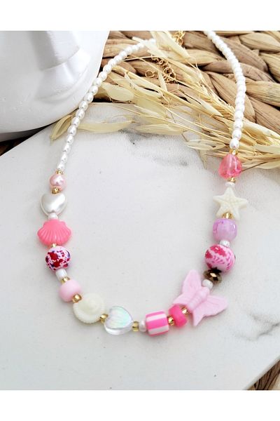 HALHALMILL Pink Tone Butterfly Summer Necklace