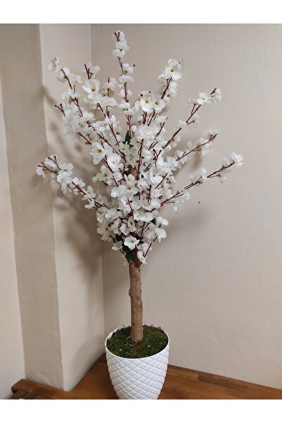 Cennet Garden Bahardalı Ağacı 120 Cm Porselen Görünümlü Beyaz Lüks Saksıda