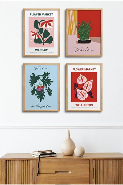 HOMEPACK Комплект от 4 рамкирани картини - Цветен дизайн 18x23 см 30x40 см Черно-бяло с дървена рамка - D-038